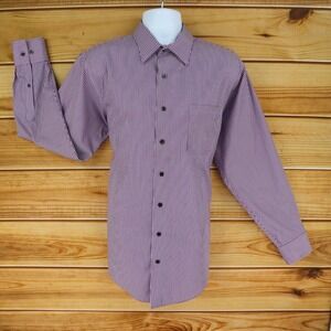 Kenneth Cole Reaction Dress Shirt Mens‎ Size L 16.5 x 34/35 Purple White Stripes